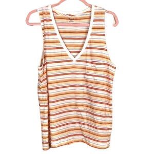 Madewell Whisper Cotton V Neck Pocket Tank Striped Size L NWT